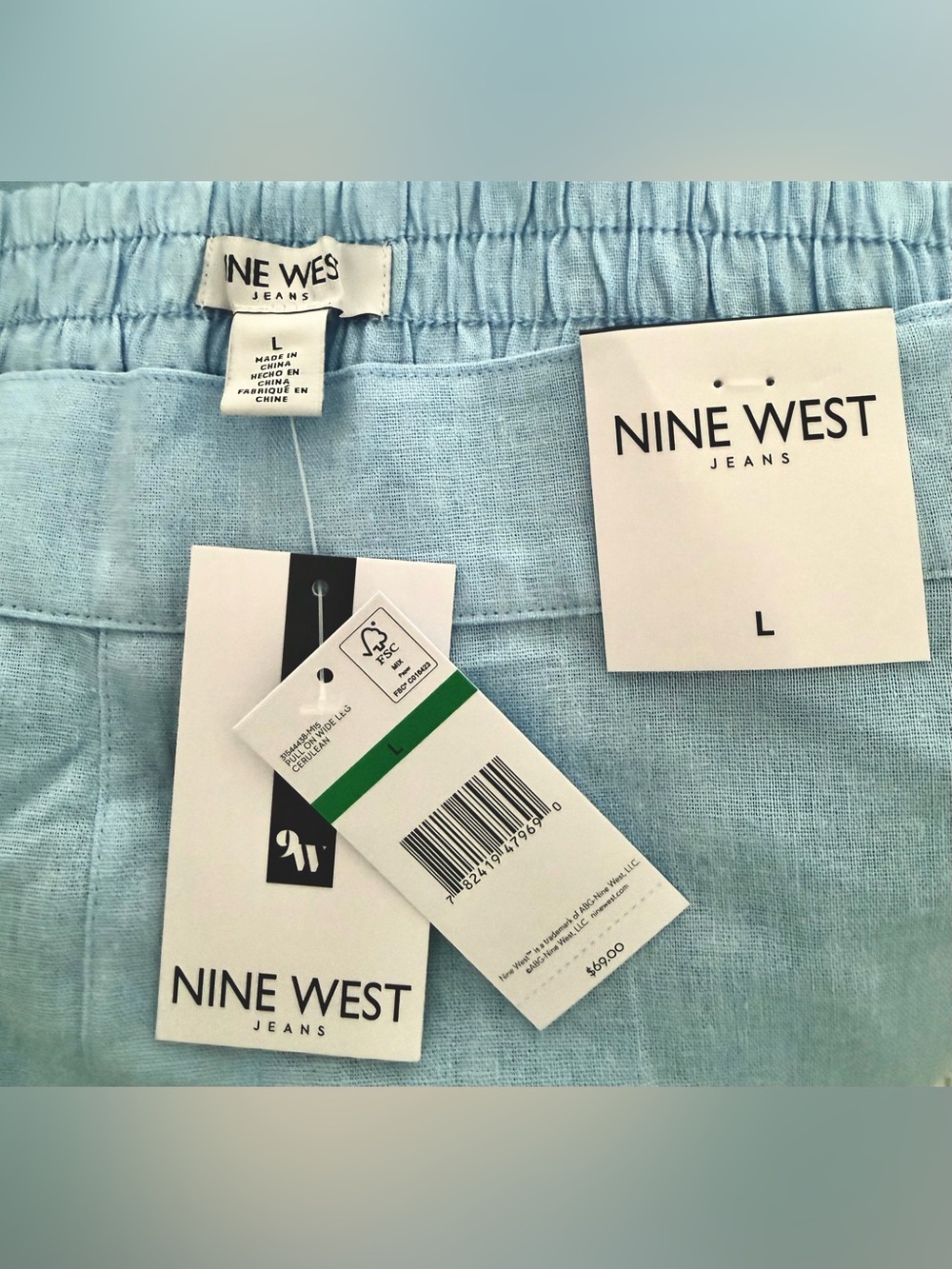 Nine West Pale/baby Blue Wide-Leg Linen Blend Pants Sz L - Picture 3 of 3
